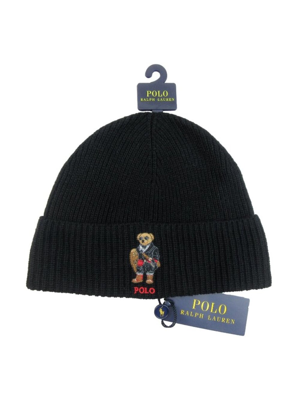 Polo Ralph Lauren RL Embroidered Winter Bear Black Beanie Cap One Size Fit NEW